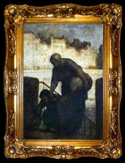 framed  Honore  Daumier Laundress on the Quai d